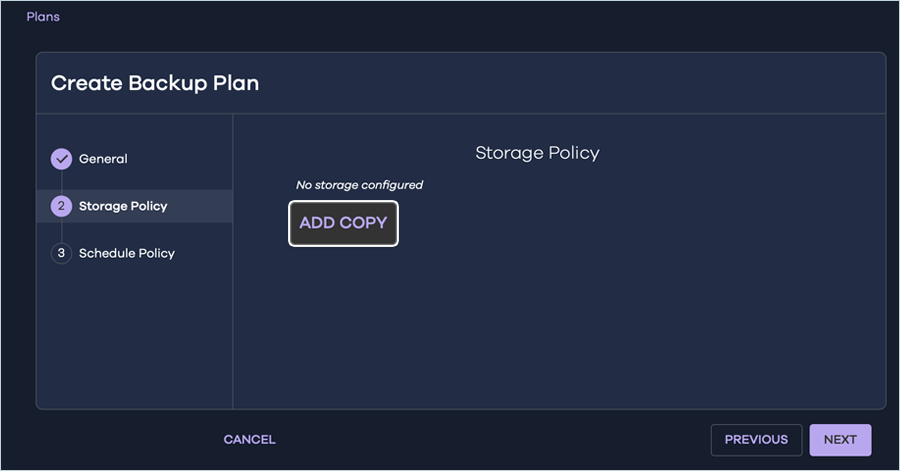 Commvault cloud guide - Add copy button screen