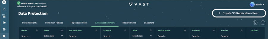 Vast Data Guide - Create S3 replication peer screen