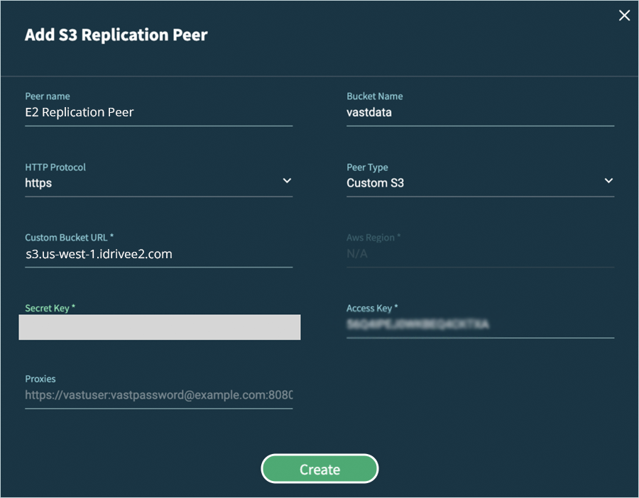Vast Data Guide - Enter details and create screen