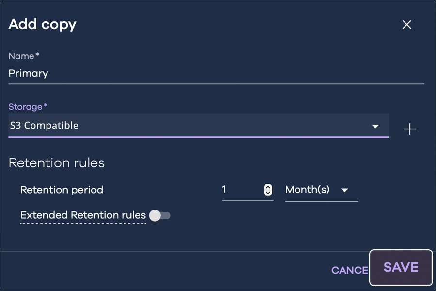 Commvault cloud guide - Configure schedule policy screen