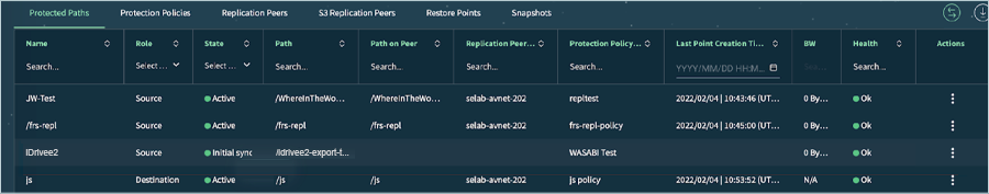 Vast Data Guide - Protected paths list screen