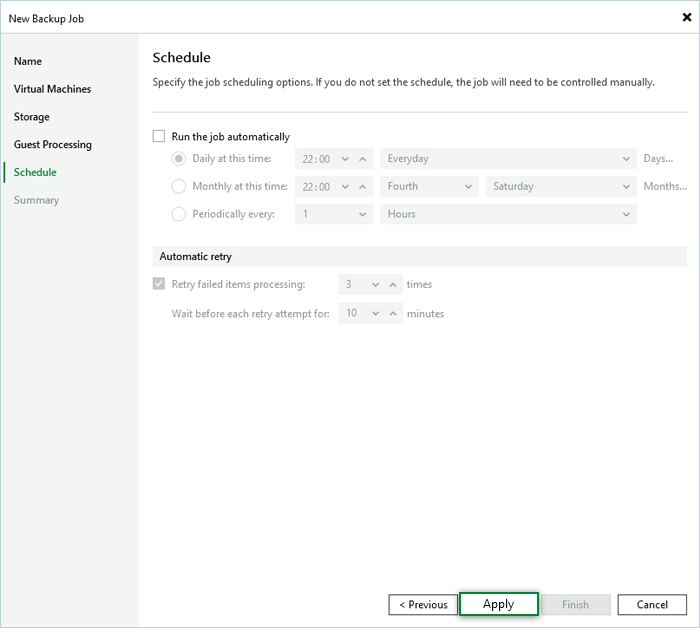 Veeam Proxmox Guide - schedule and click apply