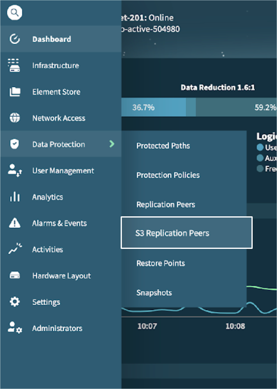 Vast Data Guide - Select S3 replication peers screen