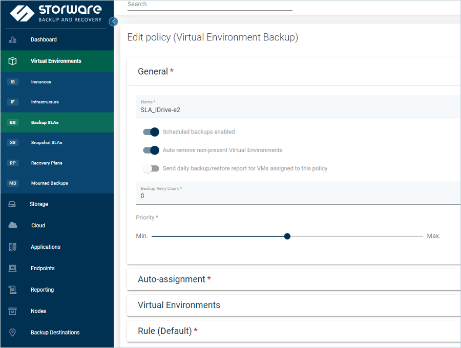 Storware guide - Create a backup SLA screen